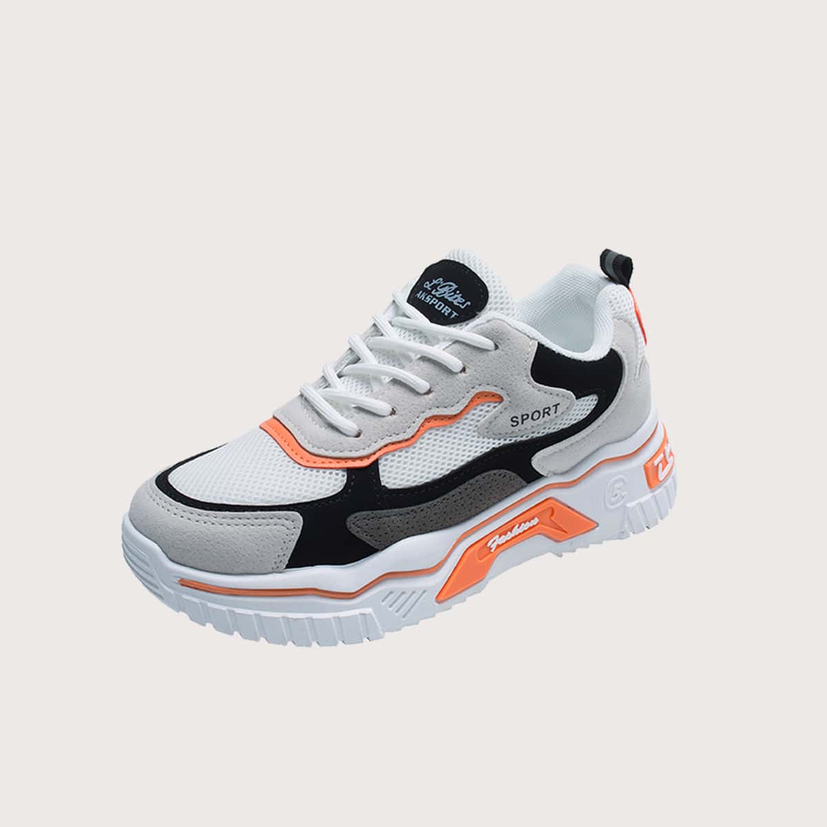 

Lace-up Front Mesh Panel Chunky Sneakers, Orange