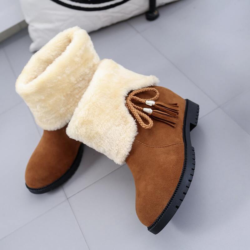 

Tassel Decor Fluffy Ankle Boots, Khaki