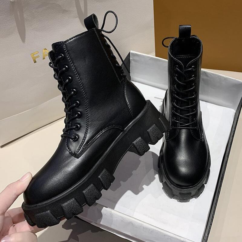 

Lug Sole Lace-up Combat Boots, Black