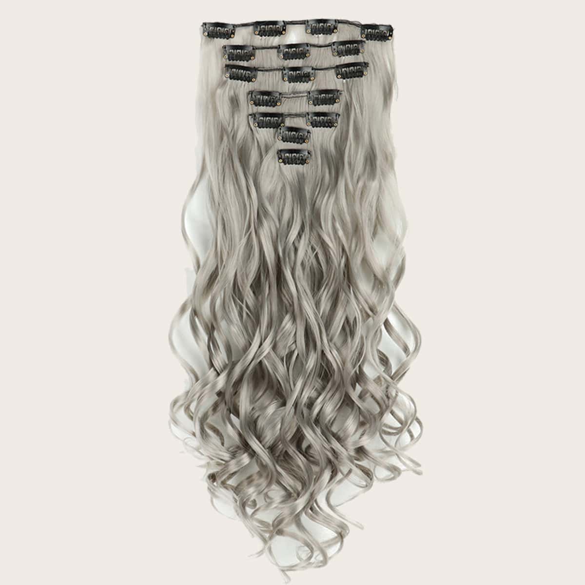 

16pcs Clip Curly Hair Wig, Light grey