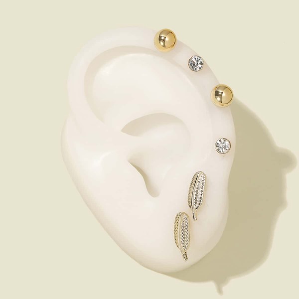 

3pairs Rhinestone Decor Stud Earrings, Gold