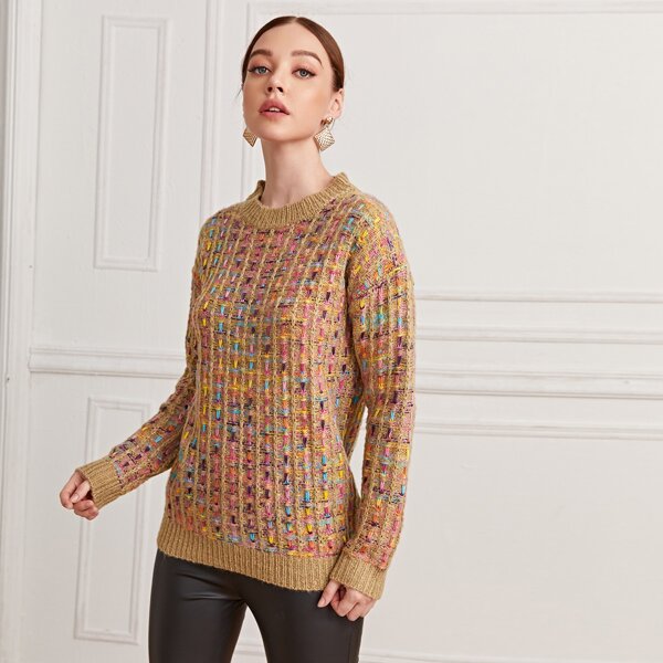 

Drop Shoulder Plaid Sweater, Multicolor