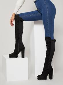 High Heel Platform Lugsole Boots - Black - View 2