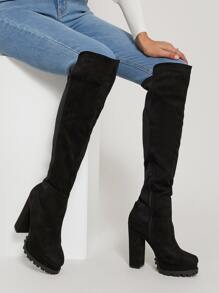 High Heel Platform Lugsole Boots - Black - View 3