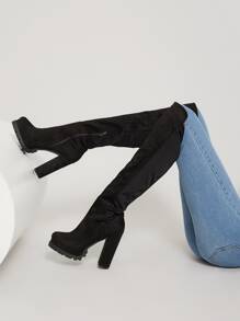 High Heel Platform Lugsole Boots - Black - View 4