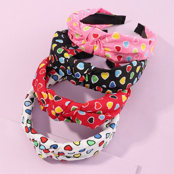 

4pcs Toddler Girls Heart Print Hair Hoop, Multicolor