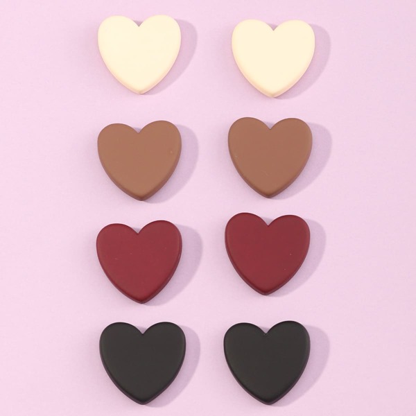 

4pairs Heart Design Stud Earrings, Multicolor