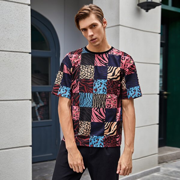 

Men Mixed Animal Scarf Print Tee, Multicolor