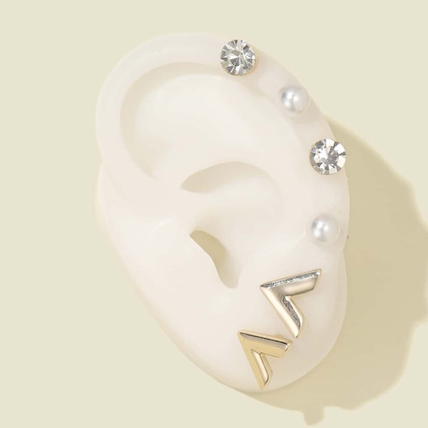 

3pairs Faux Pearl & Rhinestone Decor Stud Earrings, Multicolor