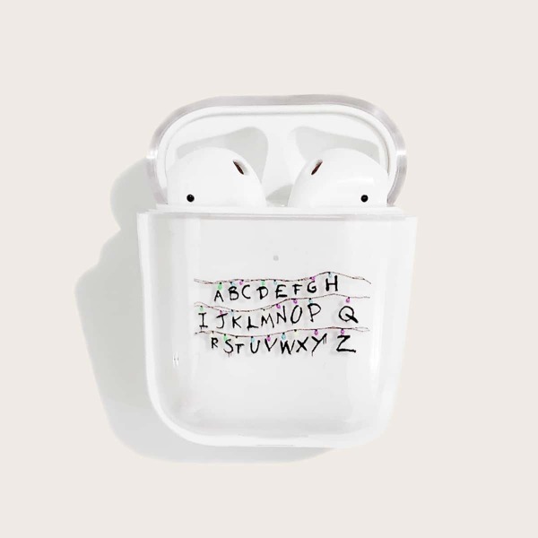 

Прозрачный чехол для Airpods с текстовым принтом
