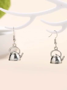 1 par de pendientes personalizados con forma de tetera, réplica de metal, accesorios de joyería para fiestas de vacaciones para mujer, regalo - Plateado - Ver 1