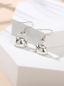 1 par de pendientes personalizados con forma de tetera, réplica de metal, accesorios de joyería para fiestas de vacaciones para mujer, regalo - Plateado - Ver 2
