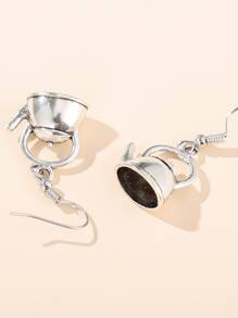 1 par de pendientes personalizados con forma de tetera, réplica de metal, accesorios de joyería para fiestas de vacaciones para mujer, regalo - Plateado - Ver 3