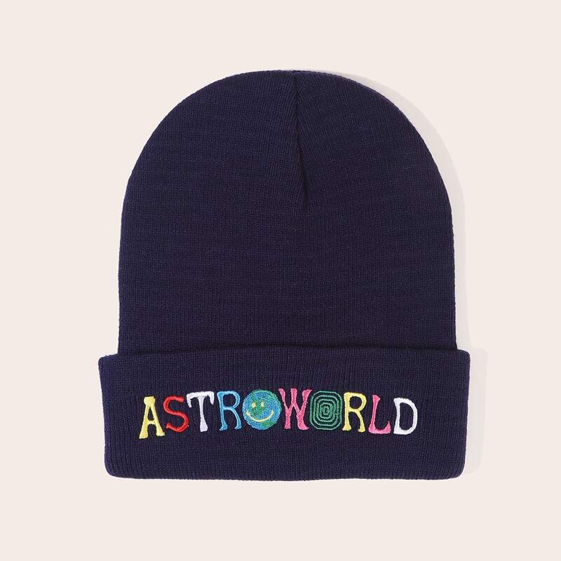 

Cartoon Letter Knit Beanie, Navy blue