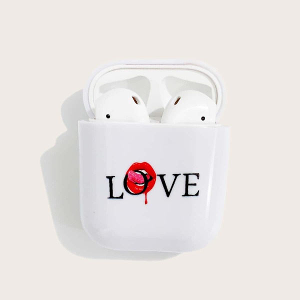 

Чехол для Airpods с текстовым принтом, Белый