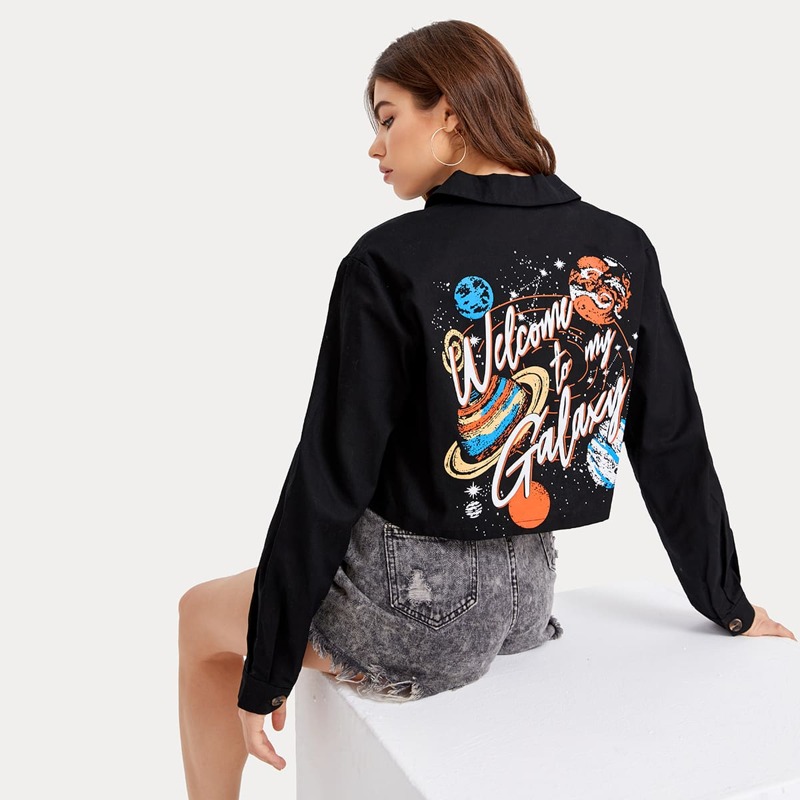 

Galaxy Print Crop Jacket, Black