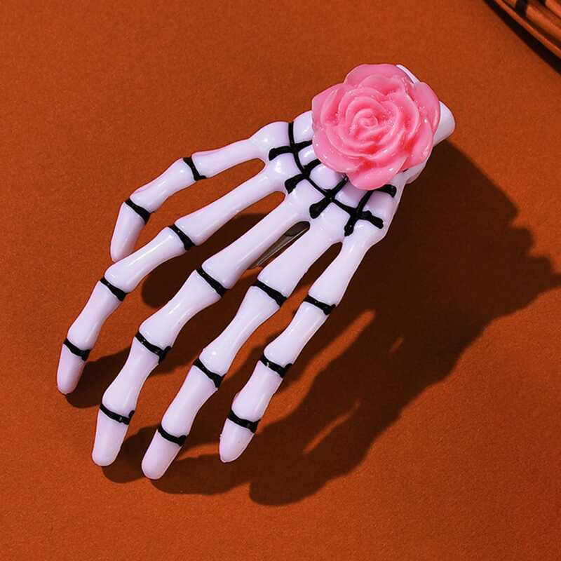 

1pc Flower & Skeleton Claw Design Hair Clip, White