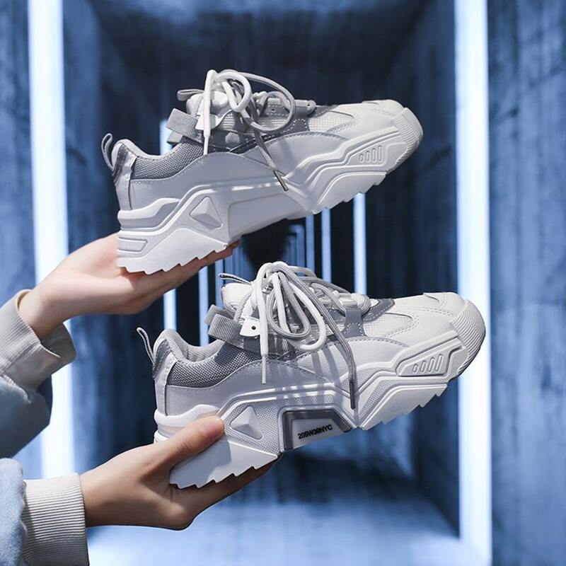 

Lace-up Front Mesh Panel Chunky Sneakers, White