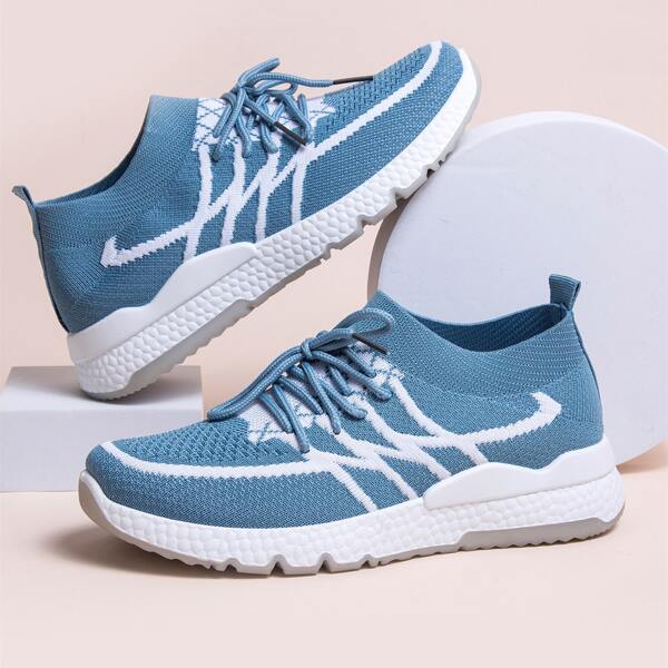 

Lace Up Decor Low Top Knit Sneakers, Blue