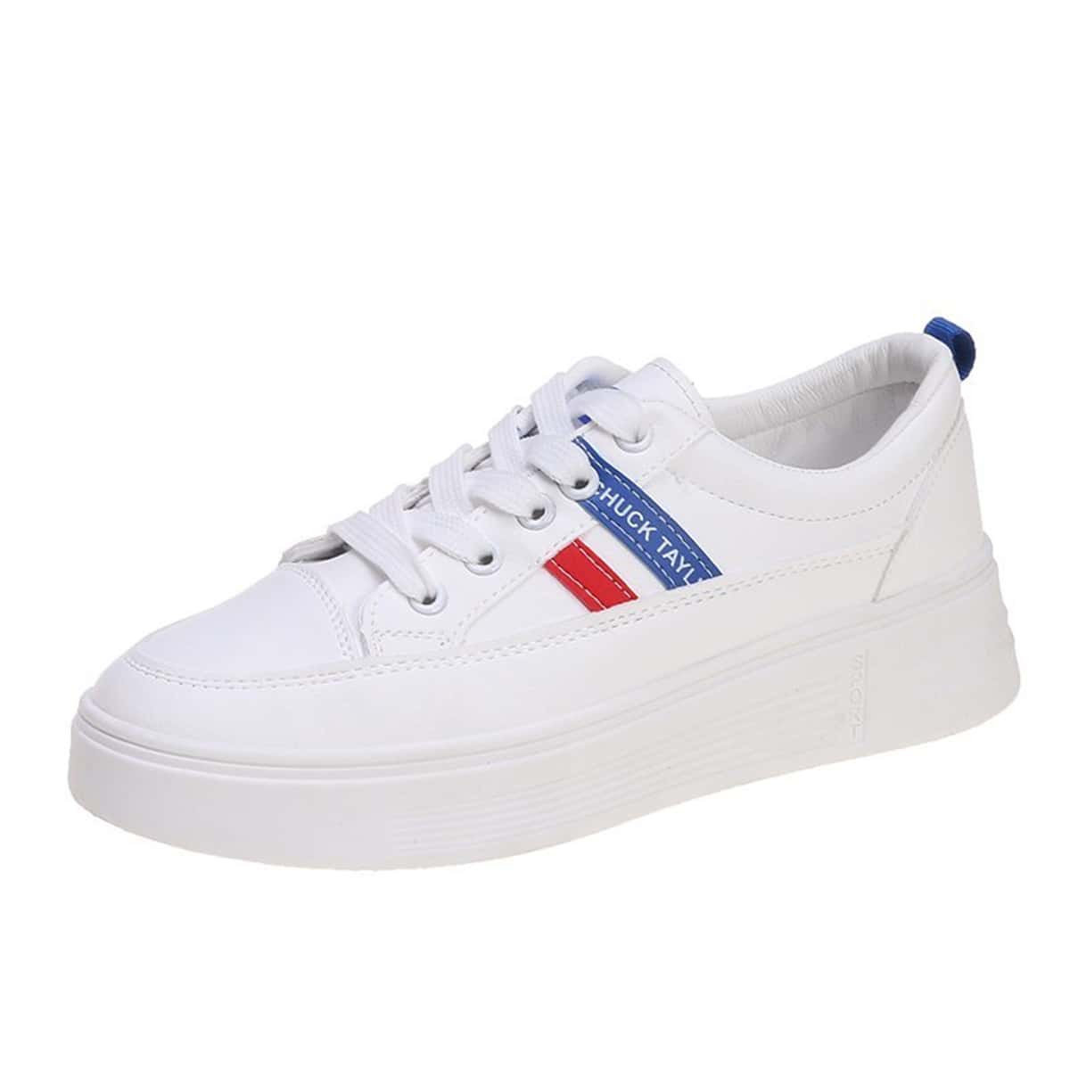 

Letter Graphic Lace-up Skate Shoes, Blue and white
