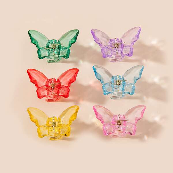

6pcs Toddler Girls Butterfly Design Hair Claw, Multicolor