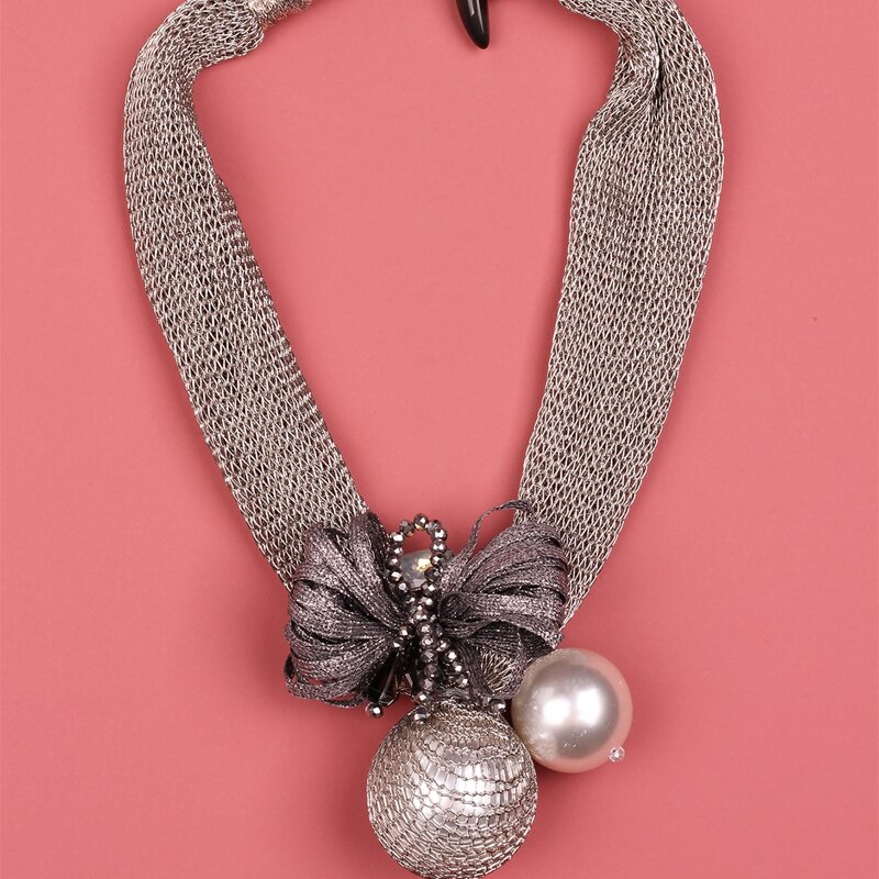 

Faux Pearl Decor Necklace, Antique silver