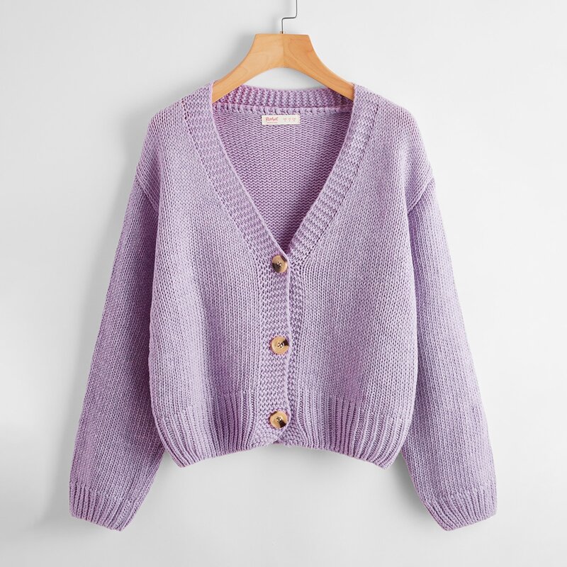 

Solid Button Front Cardigan, Lilac purple