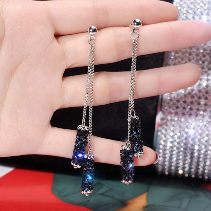 

Rhinestone Tassel Drop Earrings, Silver