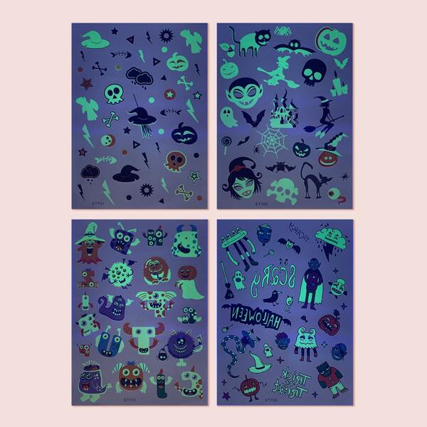 

4sheets Halloween Cartoon Graphic Tattoo Sticker, Multicolor