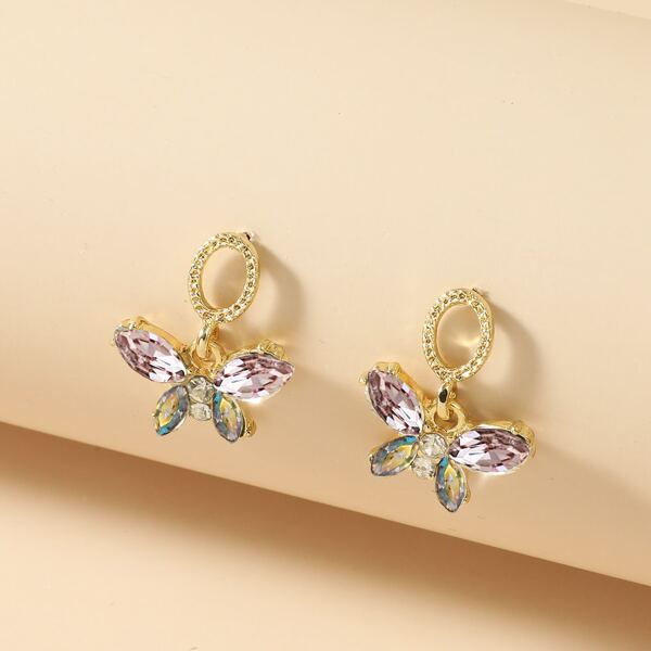 

Rhinestone Decor Butterfly Charm Drop Earrings, Pink