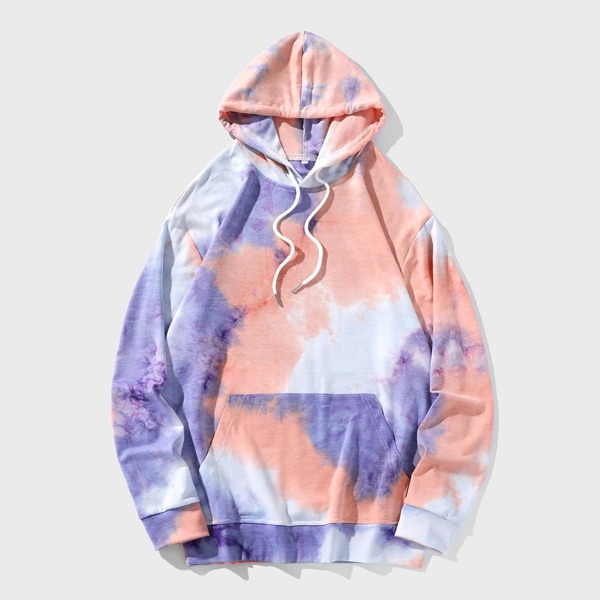 

Men Tie Dye Kangaroo Pocket Drawstring Hoodie, Multicolor