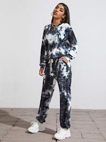 SHEIN Tie Dye Pullover and Slant Pocket Pants Set
