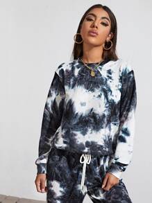 SHEIN Tie Dye Pullover and Slant Pocket Pants Set