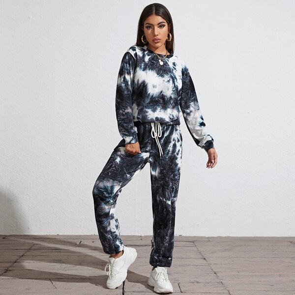 

Tie Dye Pullover and Slant Pocket Pants Set, Multicolor