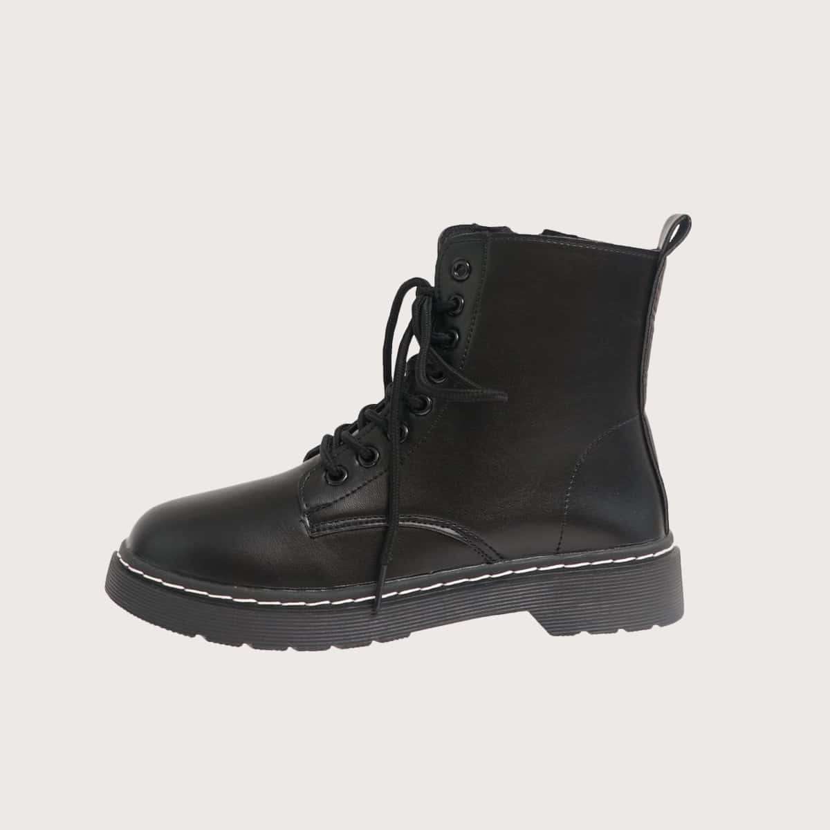 

Lace-up Front Combat Boots, Black