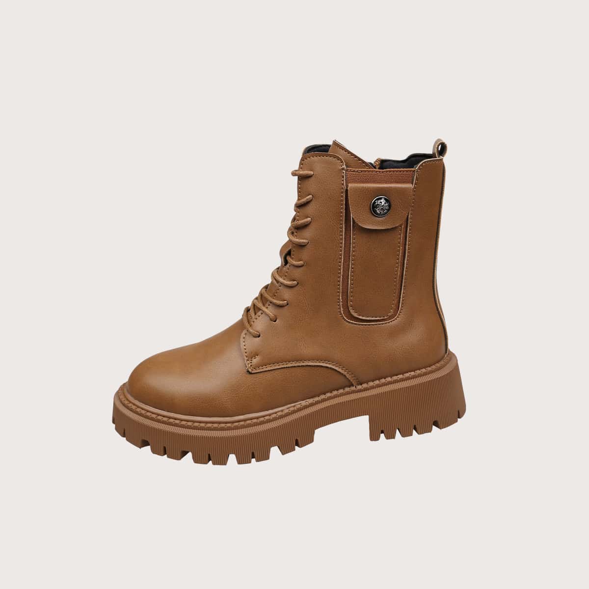

Zip Side Lace Up Front Boots, Brown