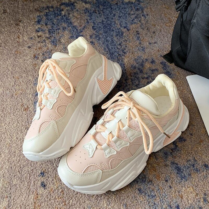 

Lace-up Front Mesh Chunky Sneakers, Baby pink