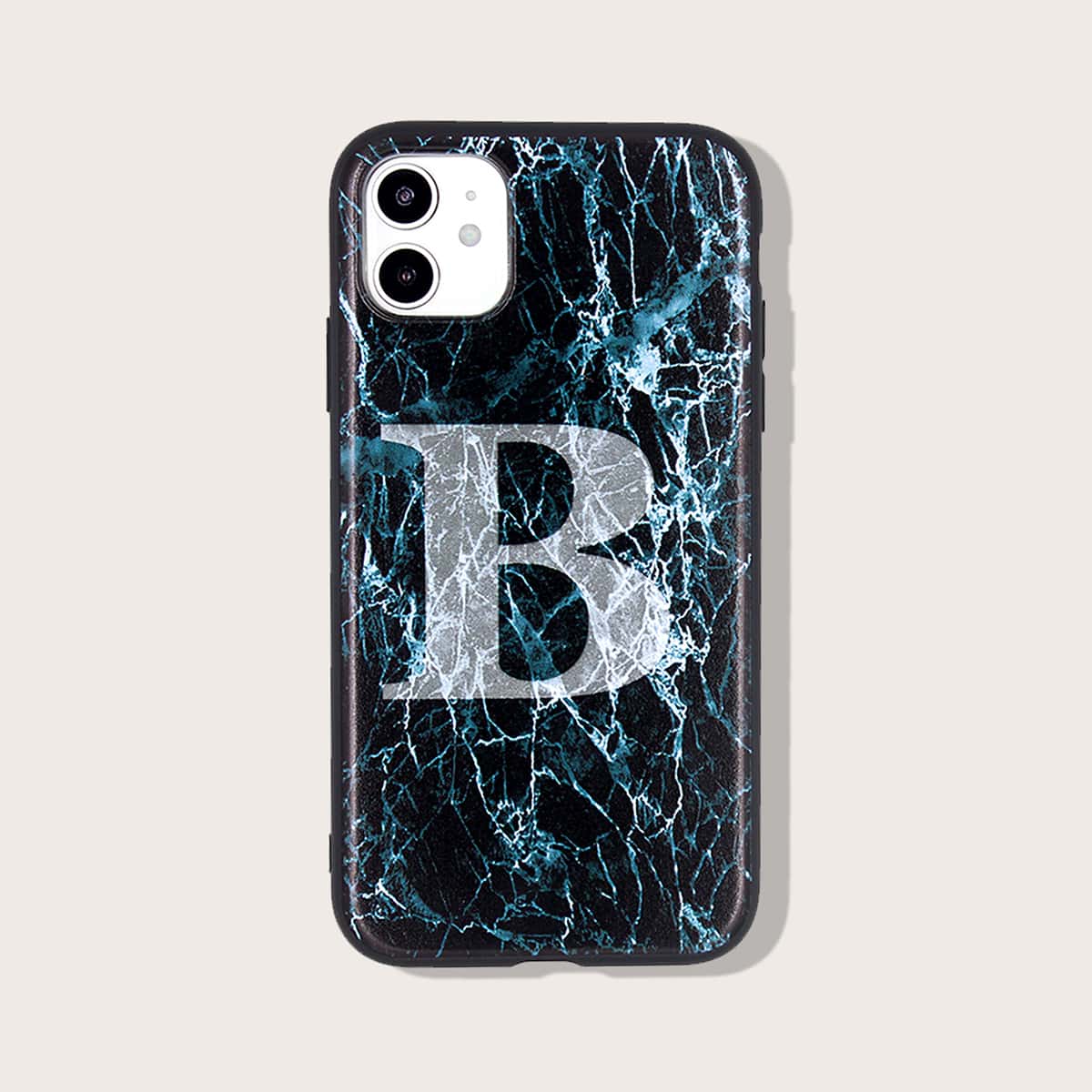 

Letter Graphic Marble Pattern iPhone Case, Multicolor