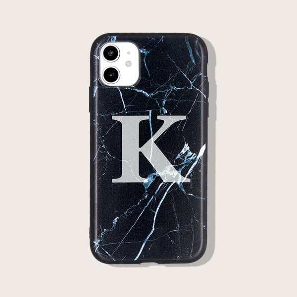 

Letter Graphic Marble Pattern iPhone Case, Multicolor