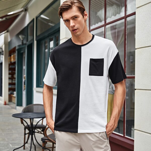 

Men Two Tone Pocket Patched Tee, Black and white