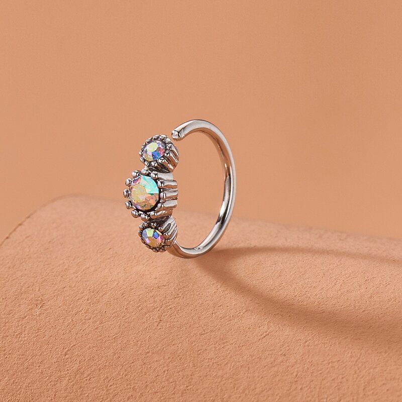 

Rhinestone Decor Nose Ring, Silver