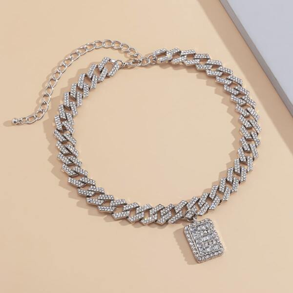 

Rhinestone Geo Pendant Necklace, Silver