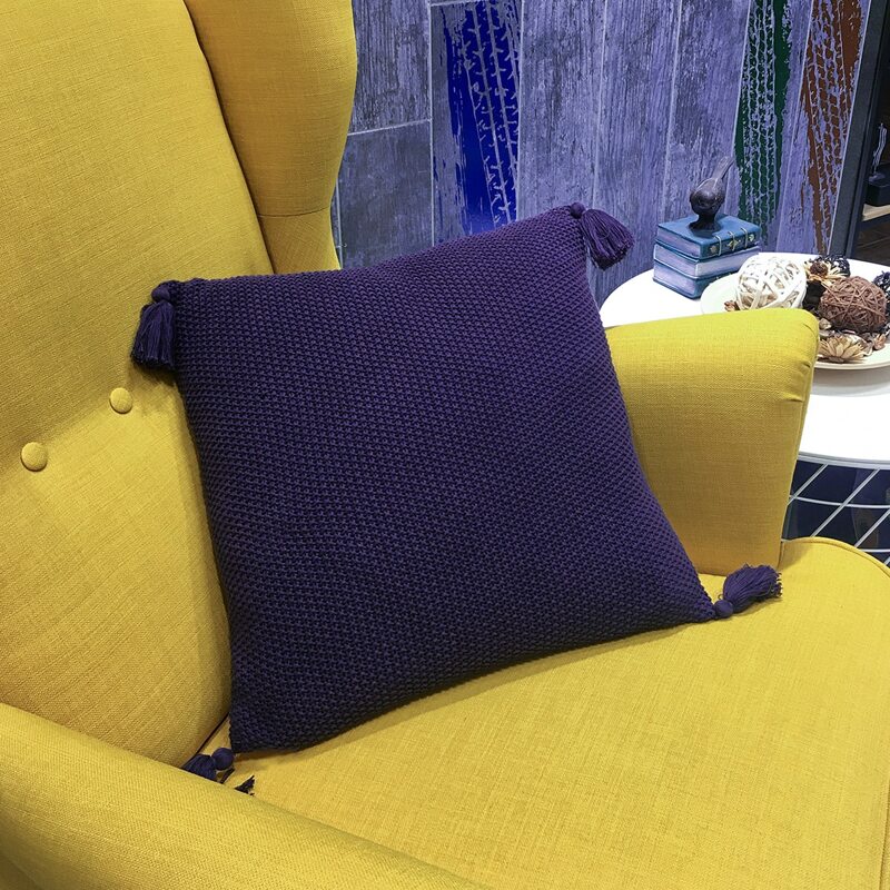 

Tassel Decor Knitted Cushion Cover Without Filler, Purple
