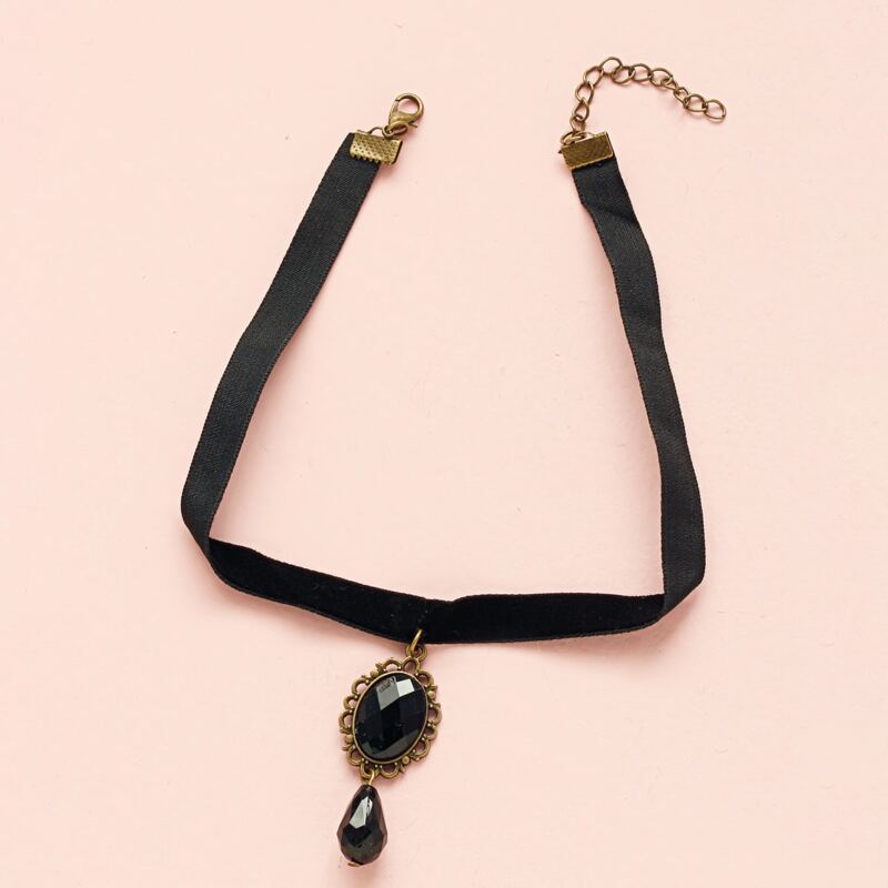 

Water-drop Bead Pendant Choker, Black