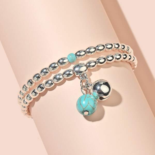 

Turquoise Charm Beaded Bracelet, Silver