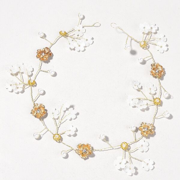 

Flower & Faux Pearl Decor Hair Accessory, Gold