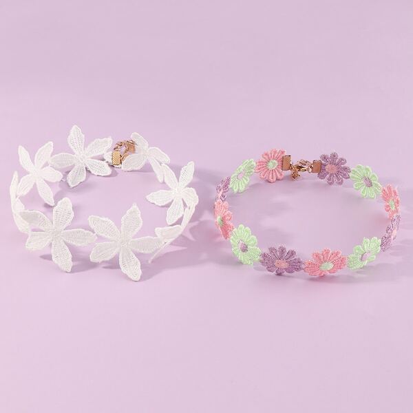 

2pcs Toddler Girls Flower Lace Choker, Multicolor