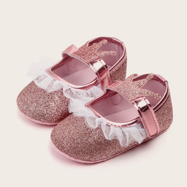 

Baby Girl Glitter Decor Velcro Strap Flats, Pink