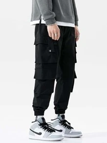 ROMWE MEN Pantalones para hombre Bolsillo Letras Casual - Negro - Ver 3