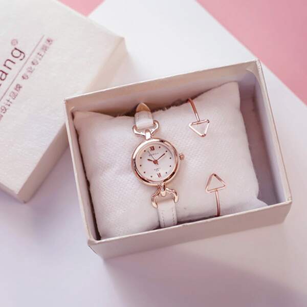 

1pc Round Pointer Quartz Watch & 1pc Bracelet